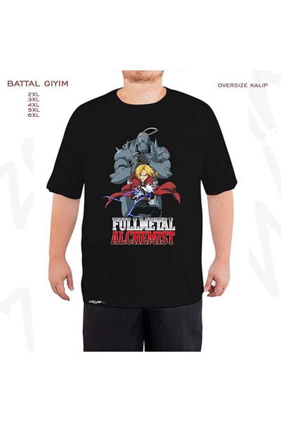 ZOKAWEAR Oversize Fullmetal Alchemis Printed Battal (Bol) Μαύρο T-Shirt