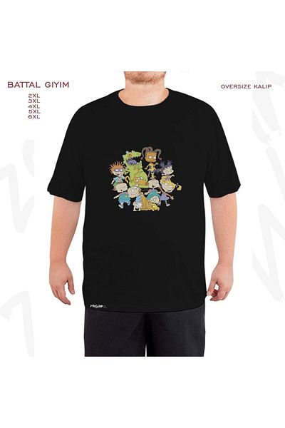 ZOKAWEAR Μαύρο μπλουζάκι Rugrats Oversize - Reptar Portrait Printed, King Fit