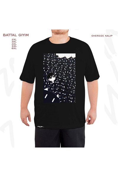 ZOKAWEAR Oversize Omori Fanart Printed Battal (Bol) Μαύρο T-Shirt