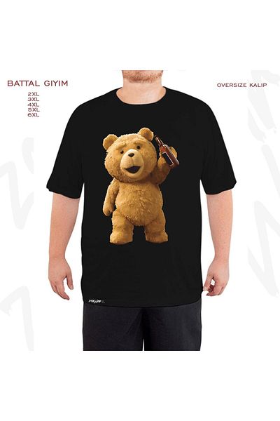 ZOKAWEAR Μαύρο μπλουζάκι Oversize Bear Teddy v2 με στάμπα μεγάλου μεγέθους (Bol)