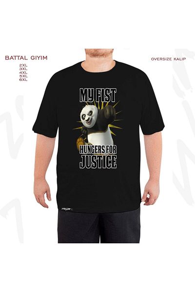 ZOKAWEAR Tricou negru supradimensionat Kung Fu Panda My Fist Printed King (Bol) Mold