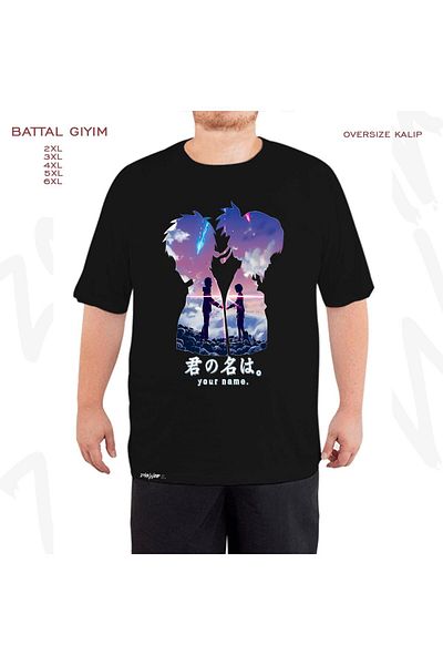 ZOKAWEAR Tricou oversize Kimi No Na Wa imprimat Battal (Bol) Mold negru