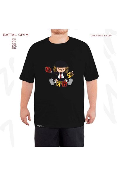 ZOKAWEAR Oversize Ac Dc Game Printed Battal (Bol) Mold Μαύρο T-Shirt