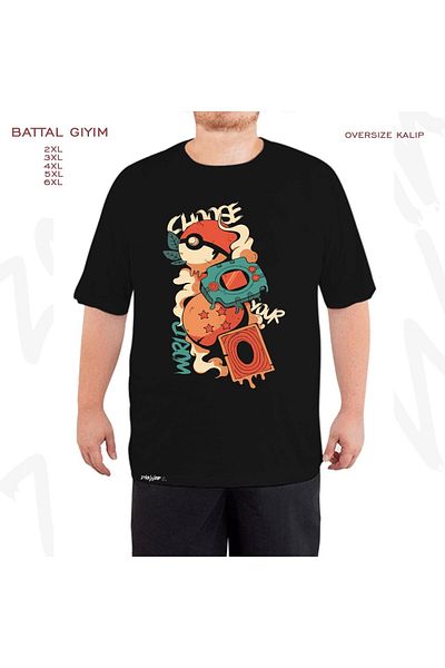 ZOKAWEAR Μαύρο μπλουζάκι Oversize Pokemon Ball Printed Battal (Bol) Mold