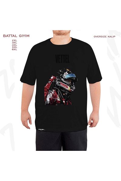 ZOKAWEAR Υπερμεγέθη μαύρο μπλουζάκι με στάμπα Sebastian Vettel Formula