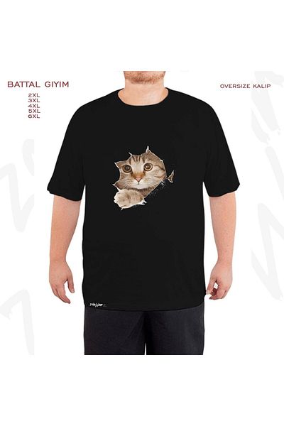 ZOKAWEAR Μαύρο μπλουζάκι Oversize Cute Cat Inside Me με στάμπα μεγάλου μεγέθους (πολύ)