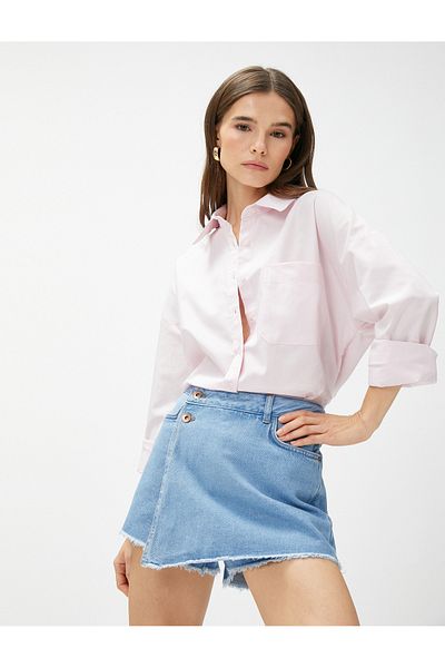 Koton Oversize Shirt Pocket Cotton