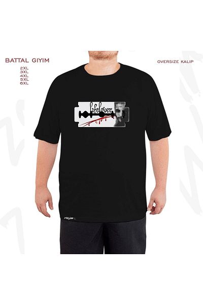 ZOKAWEAR Μαύρο μπλουζάκι Oversize Lifelover Printed Battal (Bol) Fit