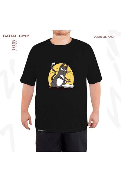 ZOKAWEAR Μαύρο μπλουζάκι Oversize Cat And Blank Printed Oversize (Bol) Mold