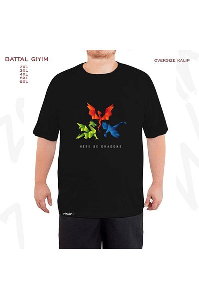 ZOKAWEAR Scp 1762 - Where The Dragons Went Oversize Origami Printed Black T-Shirt