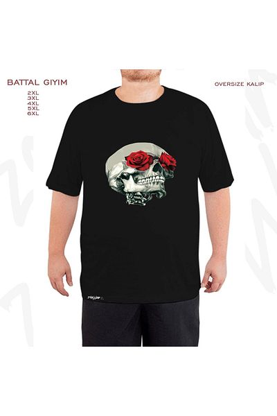 ZOKAWEAR Μαύρο μπλουζάκι Oversize Rose Eye Skull Printed Battal (Bol) Mold