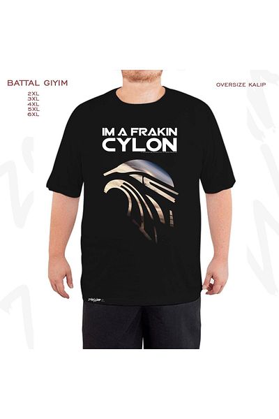 ZOKAWEAR Μαύρο μπλουζάκι Battlestar Galactica Oversize - "I'm A Frakin" με στάμπα, χαλαρή εφαρμογή