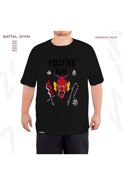ZOKAWEAR Μαύρο μπλουζάκι Oversize Hellfire Club3 με στάμπα μεγάλου μεγέθους
