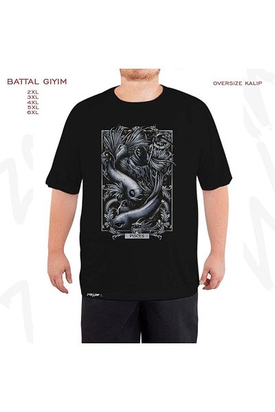 ZOKAWEAR Γοτθικό μαύρο μπλουζάκι με στάμπα Pisces and Pisces - Oversize Fit