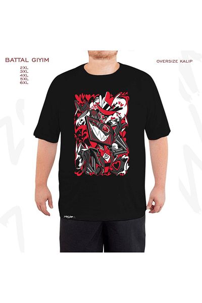 ZOKAWEAR Oversize Hazbin Hotel Vox Printed Battal (Bol) Mold Μαύρο T-Shirt