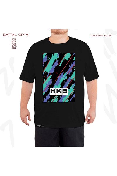 ZOKAWEAR Υπερμεγέθη HKS ρετρό μοτίβο με στάμπα μεγάλου μεγέθους (πολύ) μαύρο μπλουζάκι