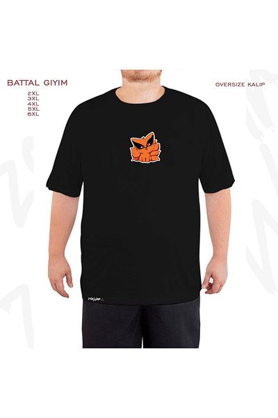 ZOKAWEAR Υπερμεγέθη Μαύρο T-Shirt με στάμπα Kurama Naruto