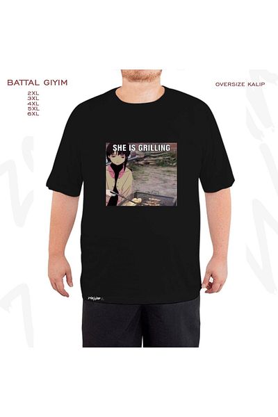 ZOKAWEAR Μαύρο μπλουζάκι Oversize Serial Experiments Lain Grilling με στάμπα μεγάλου μεγέθους (πολύ)
