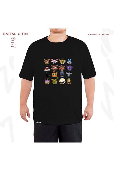 ZOKAWEAR Five Nights At Freddy's Pixel Printed - Μαύρο T-Shirt με μεγάλη εφαρμογή