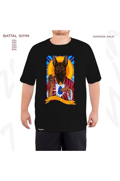ZOKAWEAR Oversize St. Malinois Printed Oversize (Bol) Fit Black T-Shirt
