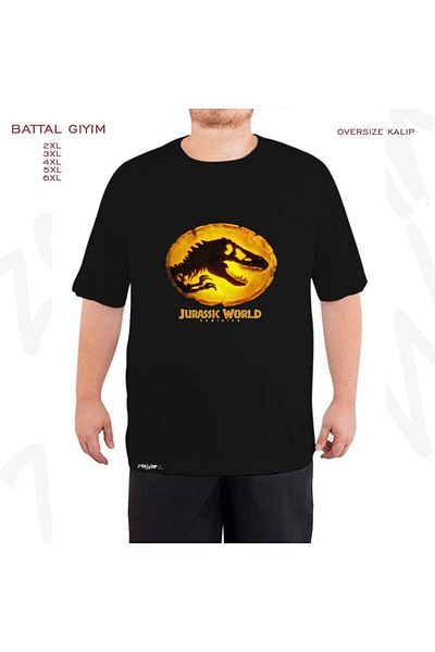 ZOKAWEAR Υπερμεγέθη Μαύρο T-Shirt με στάμπα Jurassic World Dominion