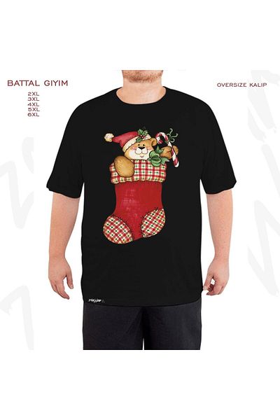 ZOKAWEAR Μαύρο μπλουζάκι με στάμπα μεγάλου μεγέθους με χριστουγεννιάτικο θέμα