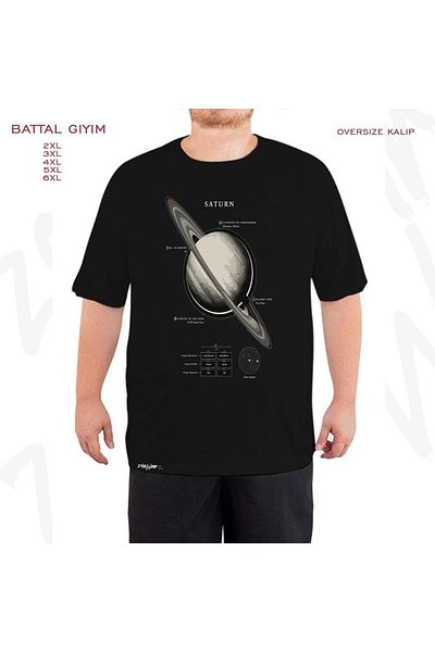 ZOKAWEAR Υπερμεγέθη Μαύρο T-Shirt με τυπωμένα φυσικά χαρακτηριστικά Saturn