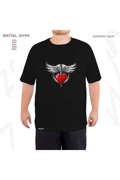 ZOKAWEAR Oversize Bon Jovi Heart Printed Oversize (Bol) Μαύρο T-Shirt
