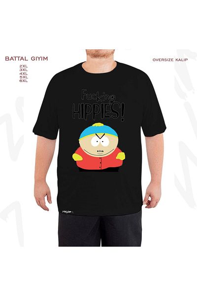 ZOKAWEAR Eric Cartman Printed - F King Hippies Black Oversize T-shirt