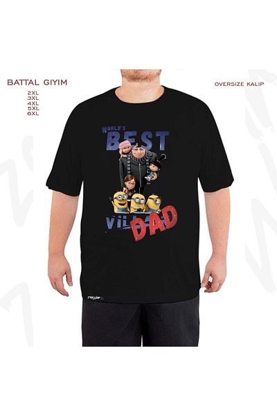 ZOKAWEAR Minions World's Best Dad Printed - Μαύρο T-Shirt με μεγάλη εφαρμογή