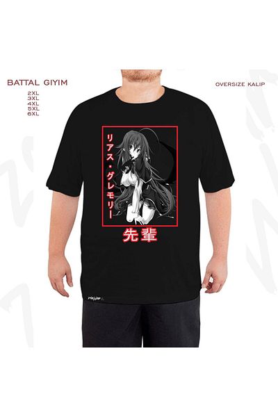 ZOKAWEAR Μαύρο μπλουζάκι Oversize Rias Gremory με στάμπα μεγάλου μεγέθους