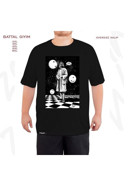 ZOKAWEAR Μαύρο μπλουζάκι με στάμπα μεγάλου μεγέθους The Big Lebowski 3