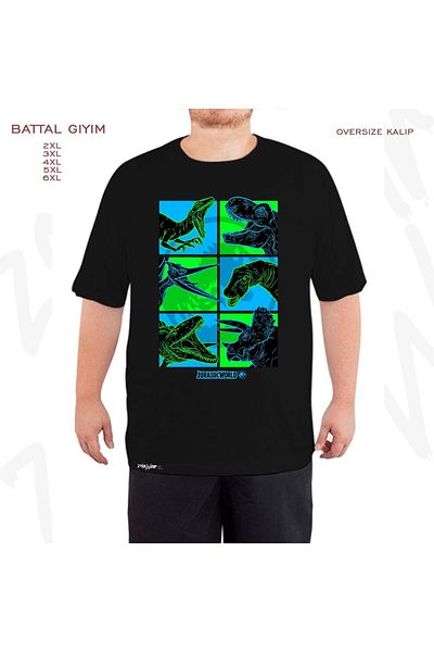ZOKAWEAR Τυπωμένο Jurassic World Fallen Kingdom - Μαύρο T-Shirt με μεγάλη εφαρμογή