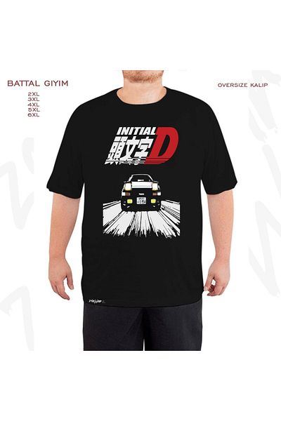 ZOKAWEAR Oversize Initial D Ae86 Chase Printed Oversize (Bol) Mold Μαύρο T-Shirt