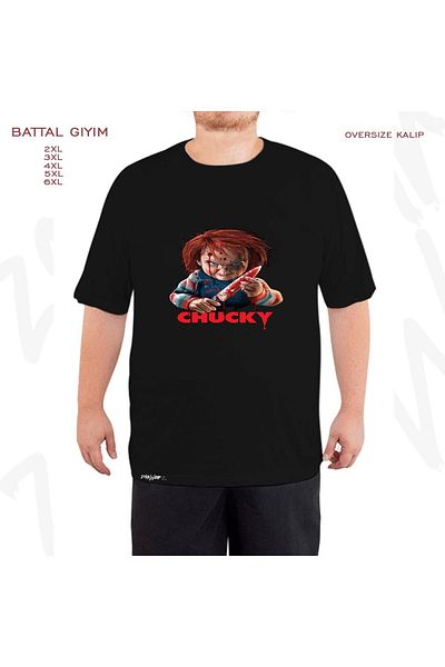 ZOKAWEAR Μαύρο μπλουζάκι με στάμπα Chucky Murderer Oversize Battal (Bol) Fit