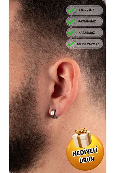 Piercing Market Steel & Silver Men's Steel Jewelry Stylish Hoop Earrings No Rusting Tarnish