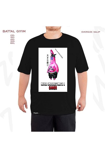ZOKAWEAR Μαύρο μπλουζάκι μεγάλου μεγέθους Gangster Patrick Star με στάμπα μεγάλου μεγέθους