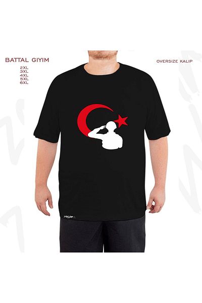 ZOKAWEAR Υπερμεγέθη Μαύρο μπλουζάκι τουρκικού στρατού v2 με στάμπα μεγάλου μεγέθους (Bol)