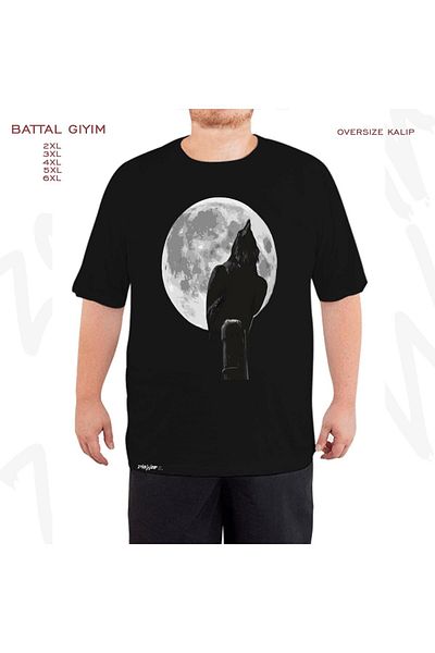 ZOKAWEAR Μαύρο μπλουζάκι Oversize Crow Moon Printed Battal (Bol) Mold