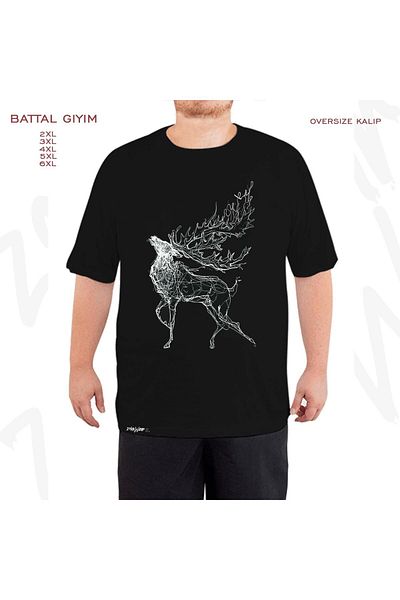 ZOKAWEAR Υπερμεγέθη Καλλιτεχνική Μίνιμαλ Εκτύπωση Μαύρο T-Shirt Battal (Bol) Fit
