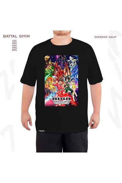ZOKAWEAR Oversize Bakugan Printed Battal (Bol) Mold Μαύρο T-Shirt