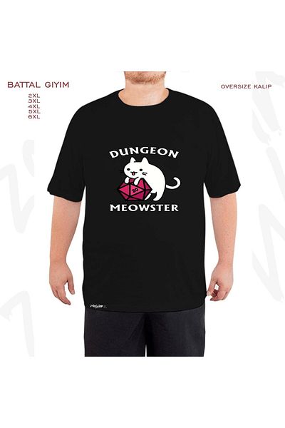 ZOKAWEAR Μαύρο μπλουζάκι Oversize Dungeon Meowster Dnd Dungeon με στάμπα μεγάλου μεγέθους
