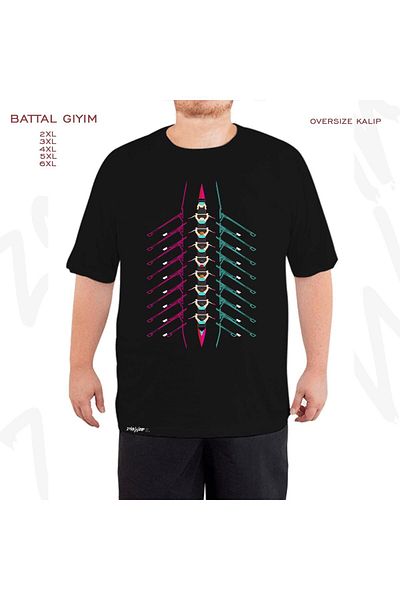 ZOKAWEAR Μαύρο μπλουζάκι Oversize Rowing Rowing Sport με στάμπα μεγάλου μεγέθους