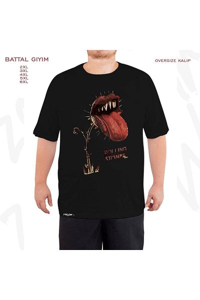 ZOKAWEAR Μαύρο μπλουζάκι Oversize The Rolling Stones με τυπωμένο λογότυπο Battal (Bol) Mold