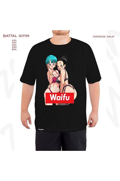 ZOKAWEAR Υπερμεγέθη Waifu Finding And Chichi Printed Battal (Bol) Mold Μαύρο T-Shirt