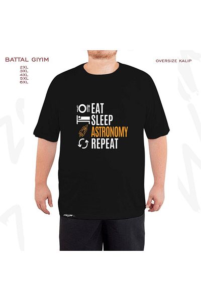 ZOKAWEAR Μαύρο μπλουζάκι Oversize Astronomy Printed Battal (Bol) Mold
