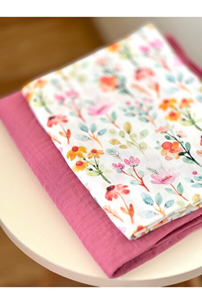 Watercolor Flower Muslin Cover & Rose Dust 4 Layers Muslin Cover Set