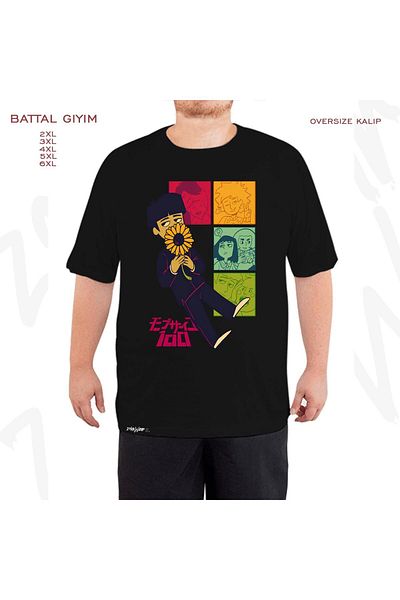 ZOKAWEAR Υπερμεγέθη mob psycho anime Μαύρο μπλουζάκι με στάμπα μεγάλου μεγέθους (πολύ)