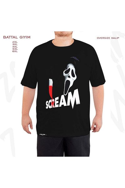 ZOKAWEAR Oversize Scream2 Printed Battal (Bol) Mold Μαύρο T-Shirt