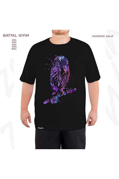 ZOKAWEAR Μαύρο μπλουζάκι Oversize Owl Printed Battal (Bol) Mold